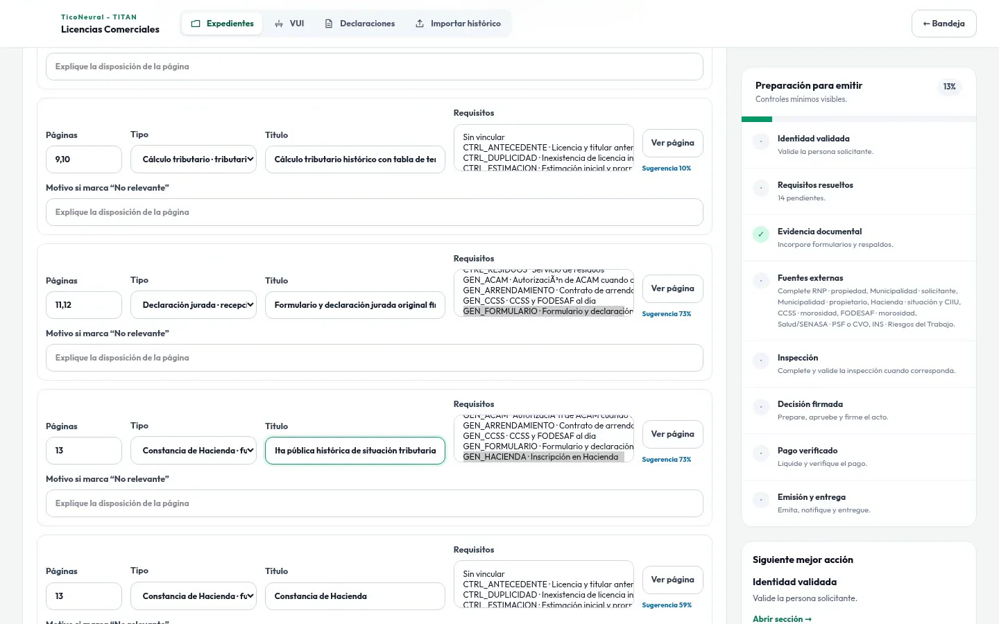 Demostración sintética de TITAN mostrando OCR y clasificación documental asistida con revisión humana